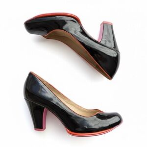 Cristofoli | Black Pink Orange Genuine Patent Leather Women's Chunky Heels